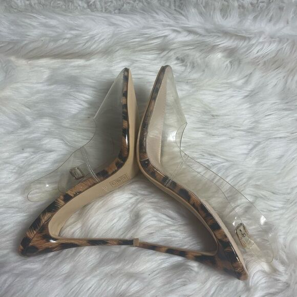 SIMMI London clear plastic sling back Leopard prints trim and heels Size 8 - Picture 5 of 8